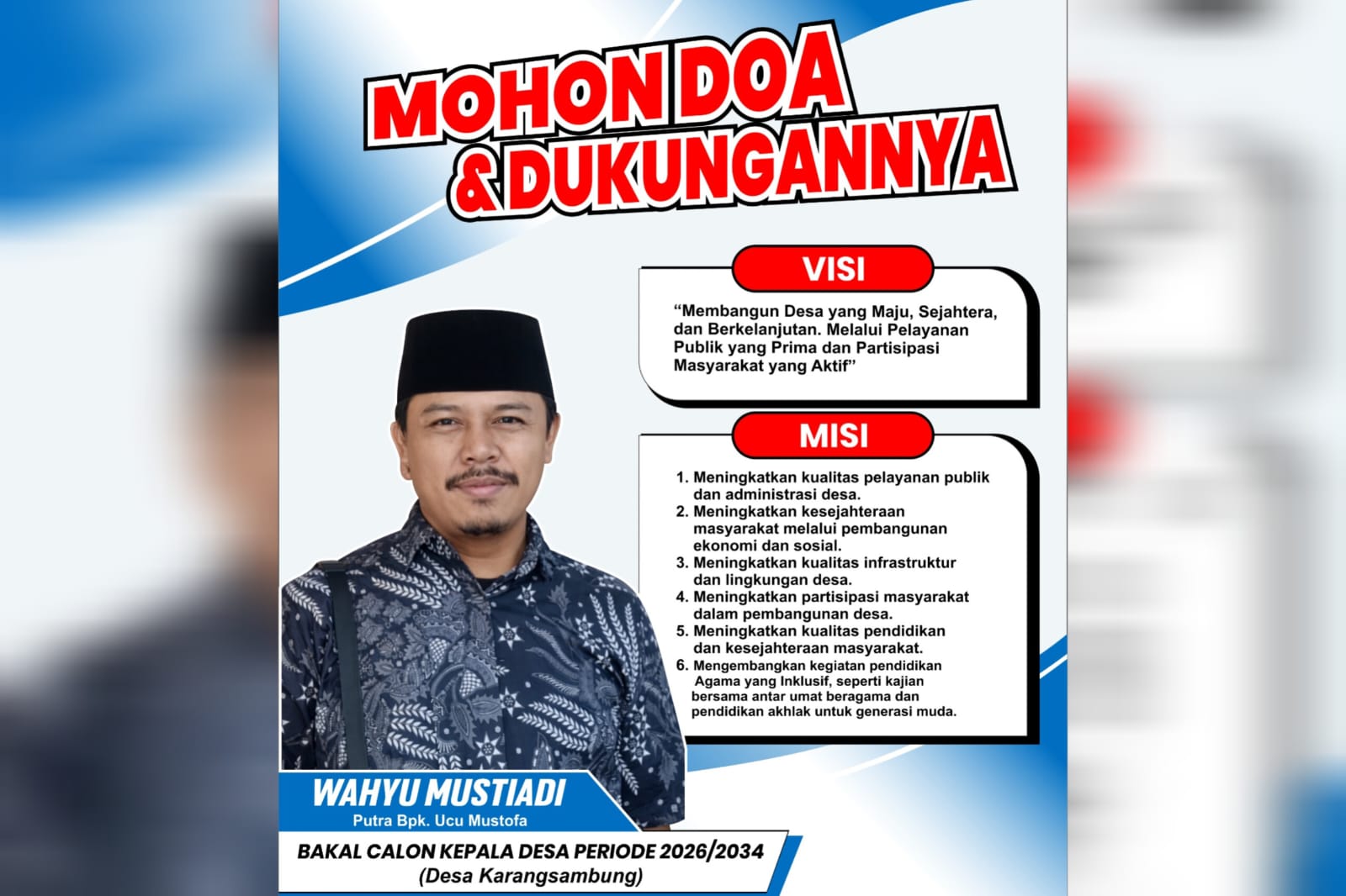 WAJAH BARU UNTUK KARANGSAMBUNG: Wahyu Mustiadi Siap Maju Calon Kades Periode 2026-2034