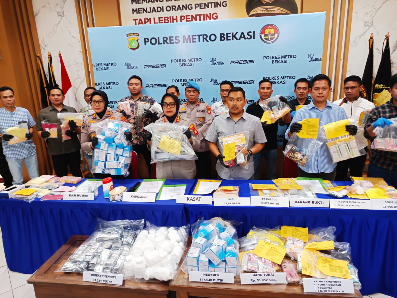 SUKSES BESAR! Polres Metro Bekasi Bongkar Jaringan Narkoba & Obat Ilegal, Selamatkan Ribuan Jiwa, 60 Tersangka Diamankan