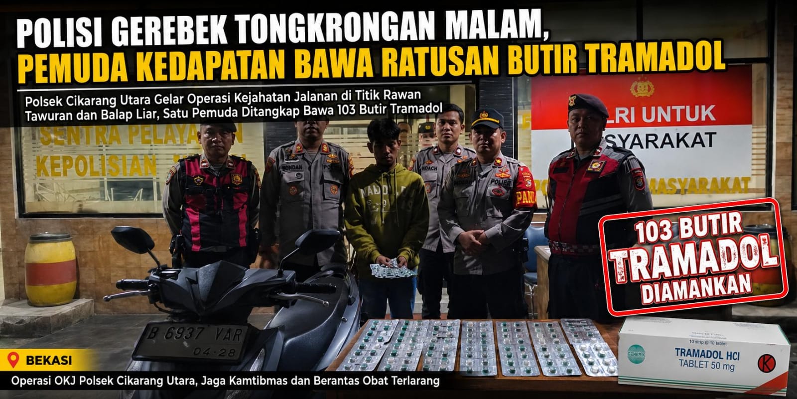 Polisi Gerebek Tongkrongan Malam, Pemuda Kedapatan Bawa Ratusan Butir Tramadol